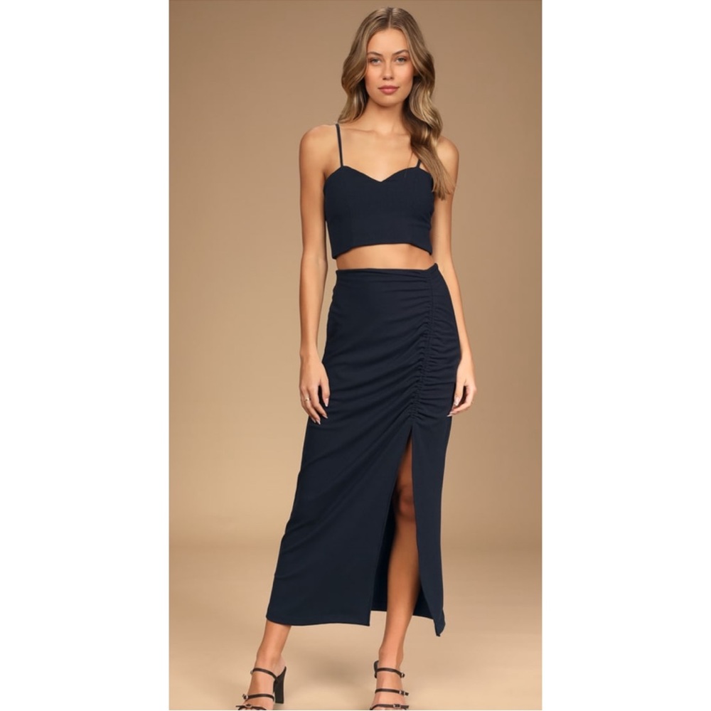 Lulu’s Midnight Blue Ribbed Two Piece Midi Dress